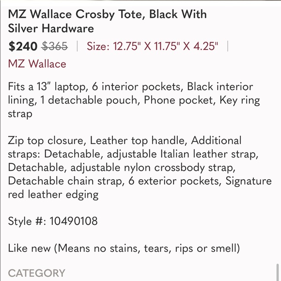 MZ Wallace Crosby Tote handbag bag - Black rare sold out - Picture 14 of 16